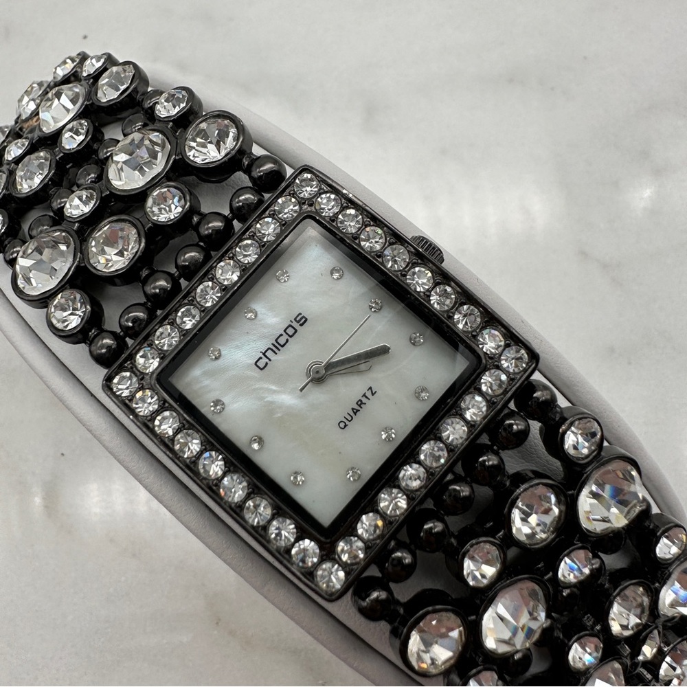 Black Jeweled, Mother of Pearl Dial, Chicos Watch, EUC